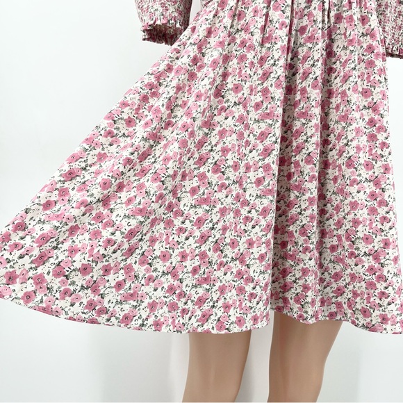 Lush Pink Floral Cottagecore Puff Sleeve V-Neck A-Line Dress Size Large - Picture 8 of 12